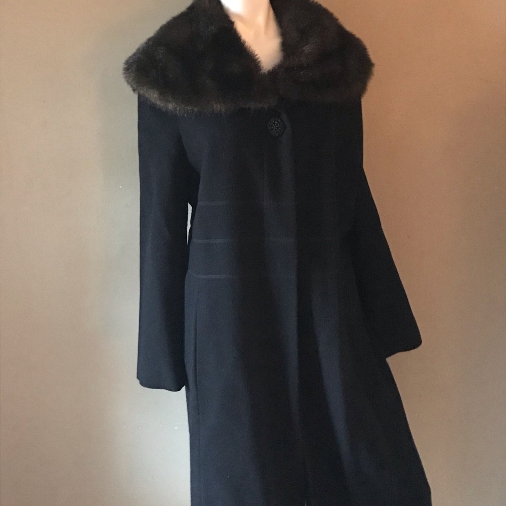 DALE Black Lambs Wool & Cashmere Faux Fur Coat